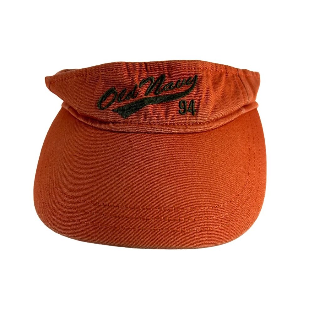 Vintage 90s Old Navy Visor Orange Gray One Size Cotton Sun Hat Spell Out